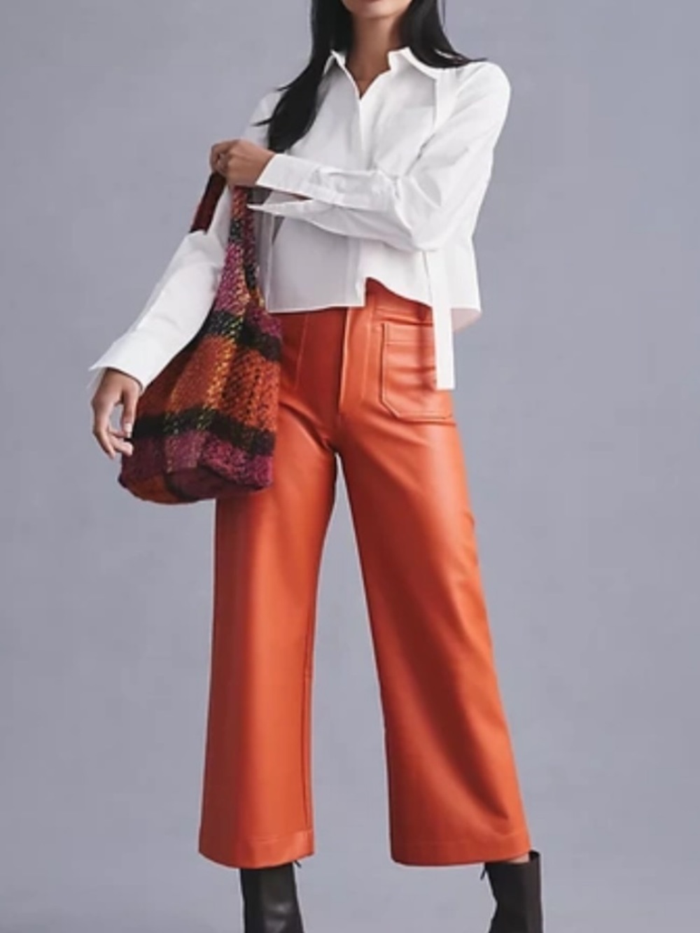 Anthropology Mauve The Colette Orange, Wide-Leg, Crop, Mod Faux-Leather Pants